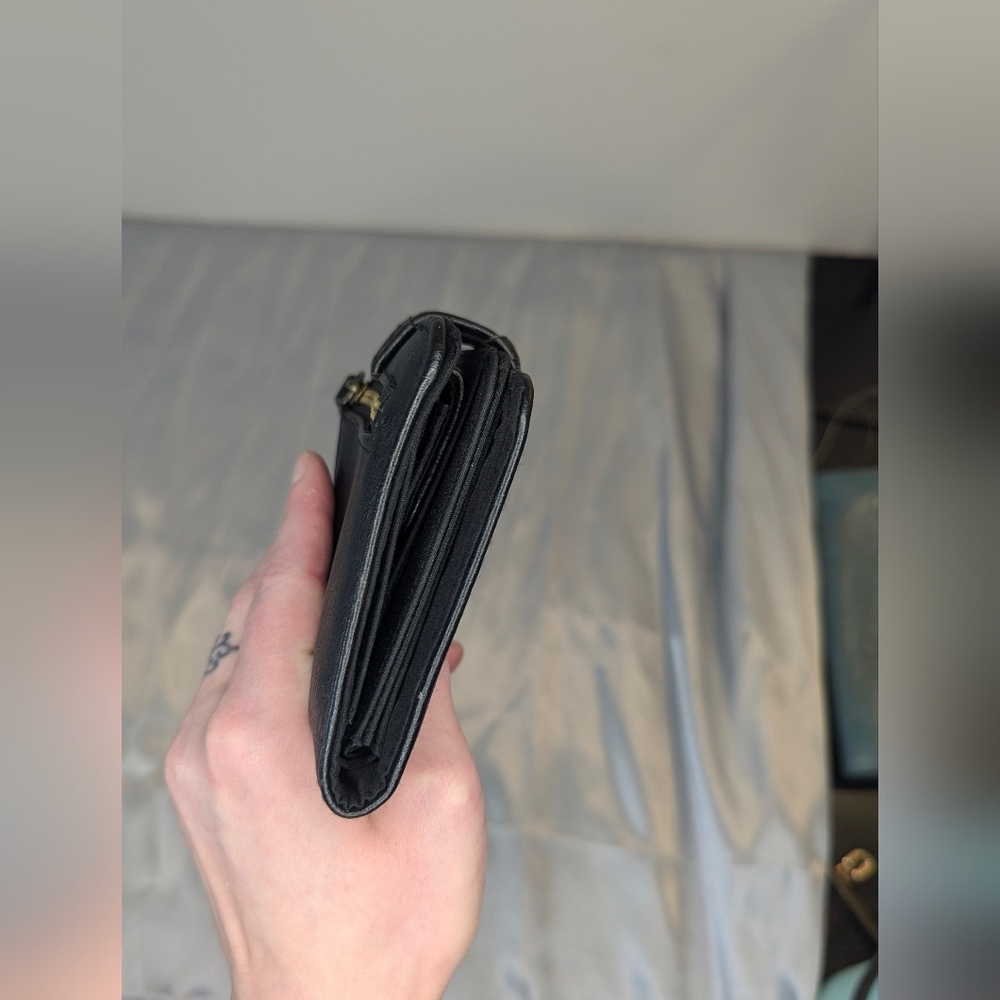 Women's wallet black soft faux-leather bifold extra flap braided detail NWOT - Picture 3 of 8